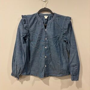 Crewcuts Girls' Chambray Ruffle-Shoulder Top Blouse Button-Up size 14